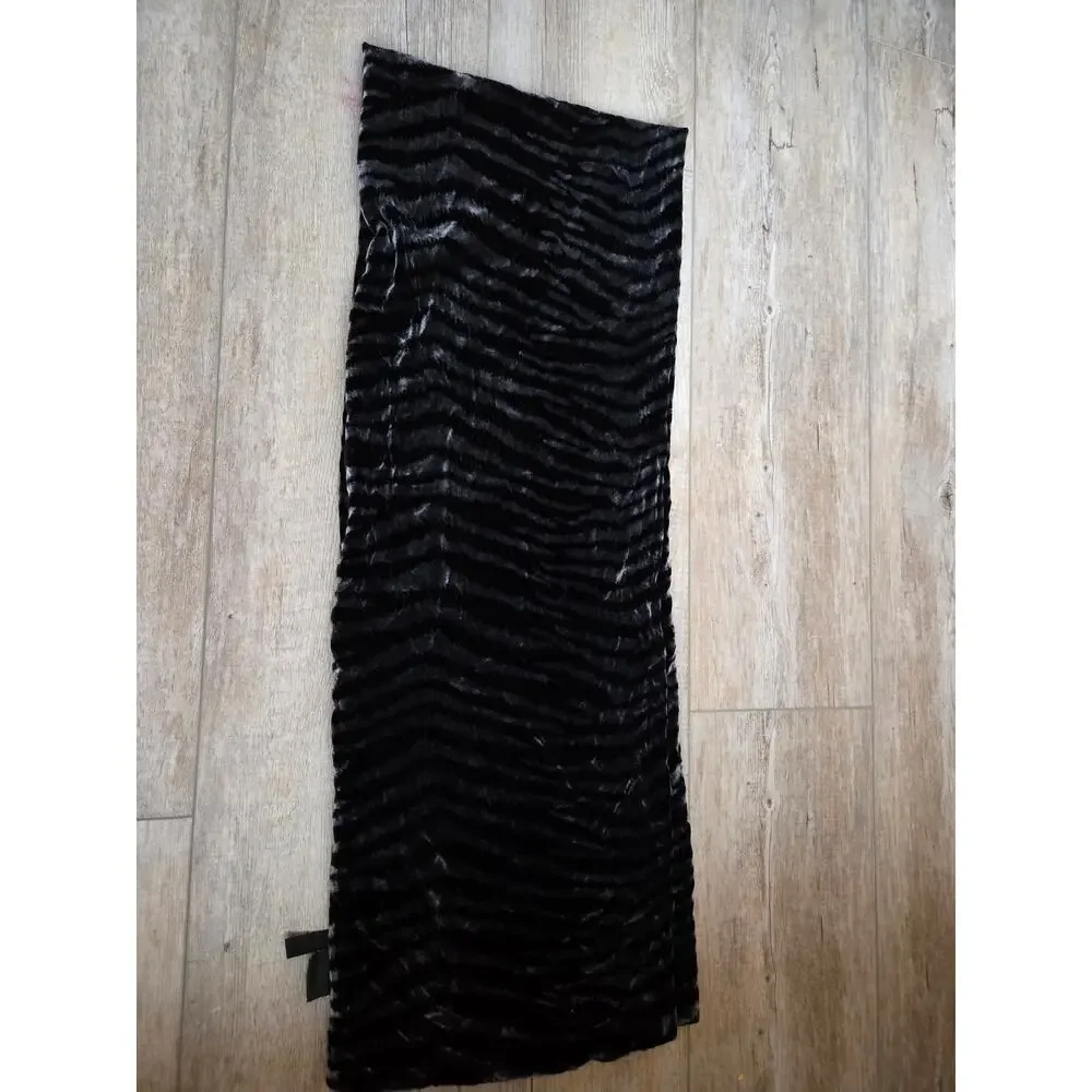 Kenneth Cole Black Velvet Striped‎ Scarf Rayon Silk Blend Women's Accessory